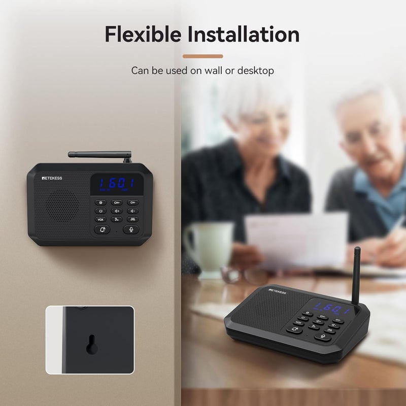 Retekess TH201 أنظمة الاتصال اللاسلكية للمنزل، اتصال داخلي بدون استخدام اليدين، مدى طويل 1 ميل، 22 قناة، VOX، رعاية في الوقت الحقيقي، مكالمة جماعية، أنظمة اتصال داخلي ثنائية الاتجاه في الوقت الحقيقي للمنزل، الأعمال - Image 5